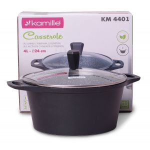 Каструля з кришкою Kamille 4.0л з литого алюмінію і антипригарним покриттям для індукції і газу KM-4401