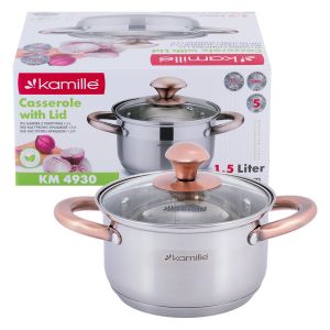 Каструля з кришкою Kamille 1.5л з нержавіючої сталі і порожніми ручками для індукції і газу KM-4930