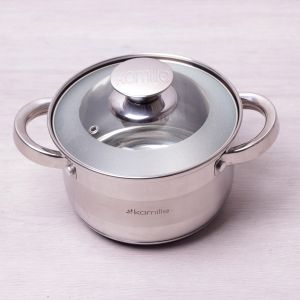 Каструля з кришкою Kamille 2.1л з нержавіючої сталі і порожніми ручками для індукції і газу KM-4516S