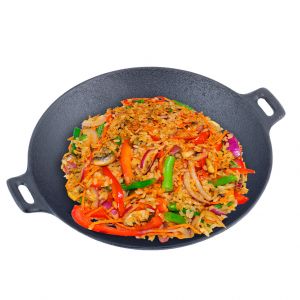 Cковорода чавунна Wok 30см зі скляною кришкою Kamille для індукції і газу KM-4814V