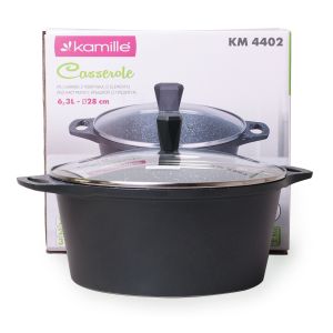Каструля з кришкою Kamille 6.3л з литого алюмінію і антипригарним покриттям для індукції і газу KM-4402
