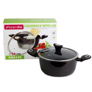 Каструля з кришкою Kamille 4.0л з алюмінію з антипригарним покриттям Black marble і KM-4108