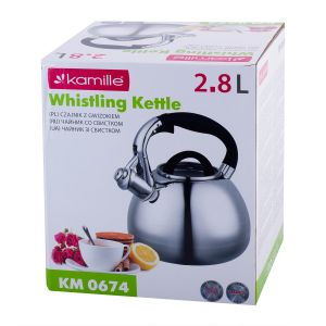 Чайник Kamille 2.8л з нержавіючої сталі зі свистком і скляною кришкою для індукції і газу KM-0674