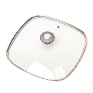 Кришка скляна квадратна Kamille 28см з металевим обідком KM-0828GR
