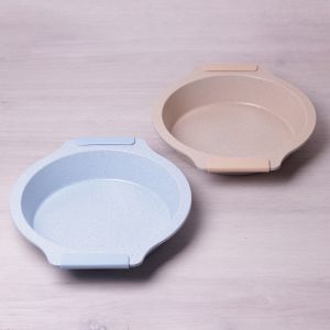 Форма для запікання Kamille Бежевий 37 * 34см з антипригарним покриттям мармур і силіконовими ручками KM-6029B
