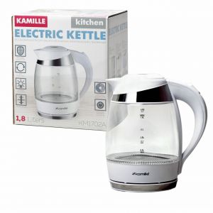Чайник електричний Kamille 1.8л з синьою LED підсвічуванням і сталевими декоративними вставками KM-1702A