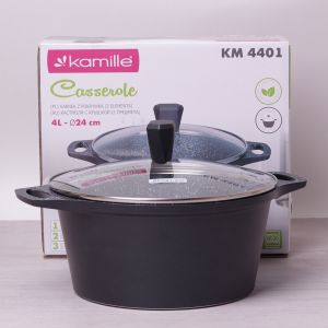 Каструля з кришкою Kamille 4.0л з литого алюмінію і антипригарним покриттям для індукції і газу KM-4401