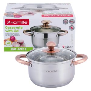 Каструля з кришкою Kamille 2л з нержавіючої сталі і порожніми ручками для індукції і газу KM-4931