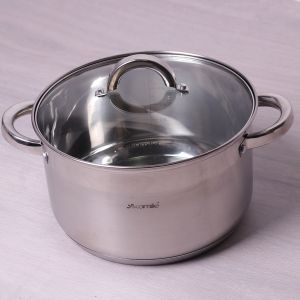 Каструля з кришкою Kamille 5.8л з нержавіючої сталі і порожніми ручками для індукції і газу KM-5624S