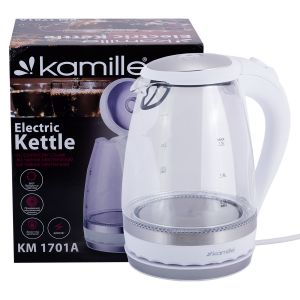 Чайник електричний Kamille 1.5л з синьою LED підсвічуванням і сталевими декоративними вставками KM-1701A