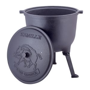 Казан чавунний 10л з кришкою Kamille на ніжках для приготування їжі на вогні і плиті KM-4802V