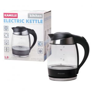 Чайник електричний Kamille 1.8л з синьою LED підсвічуванням і сталевими декоративними вставками KM-1702B