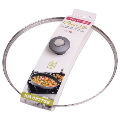 Кришка скляна Kamille 30см з металевим обідком KM-0827GR