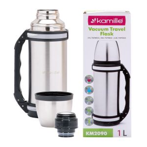 Термос Kamille 1000ml. из нержавеющей стали с ручкой и ремешком KM-2090