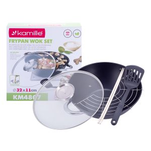 Казан чавунний для плову Kamille Wok з антипригарним покриттям для індукції і газу 5,6 L KM-4807MR