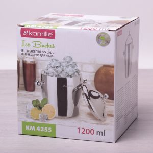 Відро для льоду з кришкою Kamille 1.2л з нержавіючої сталі з двома ручками KM-4355