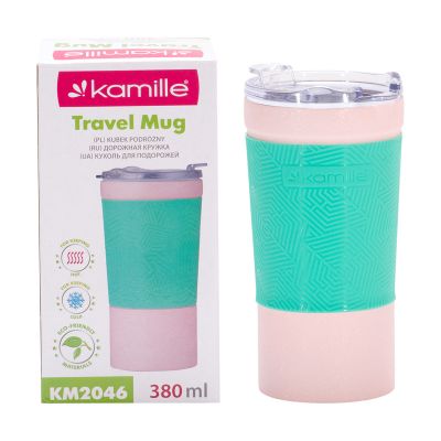 Термокружка Kamille 380ml. з нержавіючої сталі з TPR вставкою KM-2046