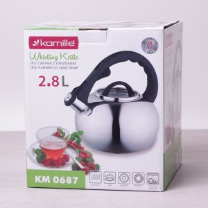 Чайник Kamille 2.8л з нержавіючої сталі зі свистком і скляною кришкою для індукції і газу KM-0687