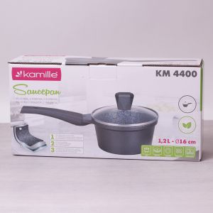 Ківш з кришкою Kamille 1.2л з литого алюмінію і антипригарним покриттям "мармур" для індукції і газу KM-4400