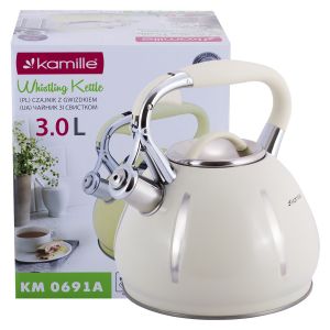 Чайник Kamille Бежевий 3л з нержавіючої сталі зі свистком KM-0691A Чайник Kamille Бежевий 3л з нержавіючої сталі зі свистком KM-0691A