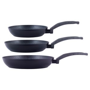 Набір сковорідок Kamille (20см, 24см, 28см) з антипригарним покриттям Black marble з алюмінію KM-4124