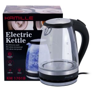 Чайник електричний Kamille 1.5л з синьою LED підсвічуванням і сталевими декоративними вставками KM-1701B