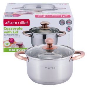 Каструля з кришкою Kamille 3л з нержавіючої сталі і порожніми ручками для індукції і газу KM-4932