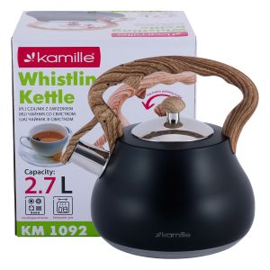 Чайник Kamille Чорний 2,7л з нержавіючої сталі зі свистком і нейлонової ручкою KM-1092 Чайник Kamille Чорний 2,7л з нержавіючої сталі зі свистком і нейлонової ручкою KM-1092