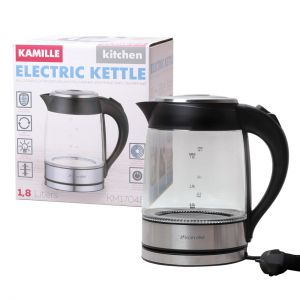 Чайник електричний Kamille 1.8л з синьою LED підсвічуванням і сталевими декоративними вставками KM-1704B