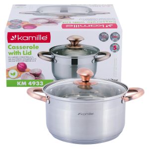 Каструля з кришкою Kamille 4.5л з нержавіючої сталі і порожніми ручками для індукції і газу KM-4933