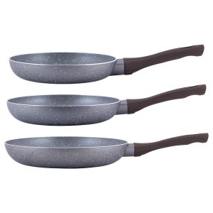 Набір сковорідок Kamille (20см, 24см, 28см) з антипригарним покриттям Grey marble з алюмінію KM-4116